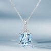 Cushion & Round Cut Aquamarine Pendant Necklace in Rhodium Plated Sterling Silver