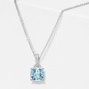Cushion & Round Cut Aquamarine Pendant Necklace in Rhodium Plated Sterling Silver
