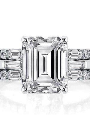 Classic Solitaire White Sapphire 925 Sterling Silver 3-Piece Wedding Ring Set