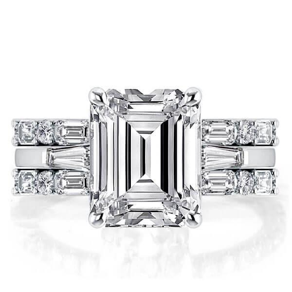 Classic Solitaire White Sapphire 925 Sterling Silver 3-Piece Wedding Ring Set