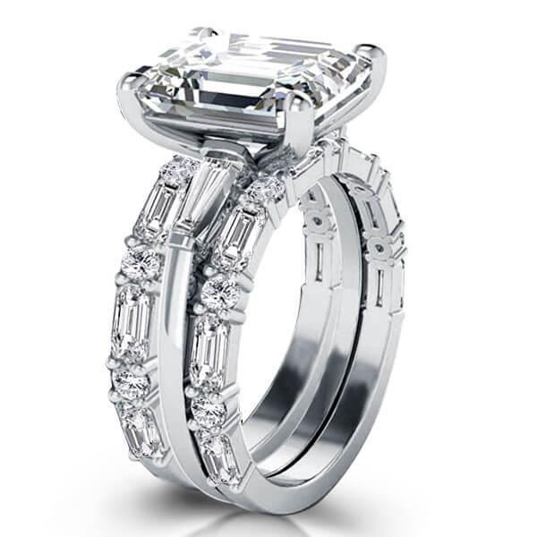 Classic Solitaire White Sapphire 925 Sterling Silver 3-Piece Wedding Ring Set