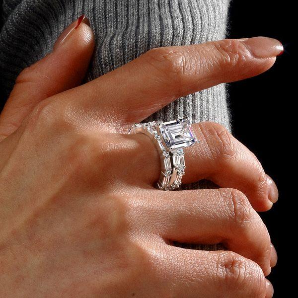 Classic Solitaire White Sapphire 925 Sterling Silver 3-Piece Wedding Ring Set