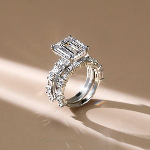 Classic Solitaire White Sapphire 925 Sterling Silver 3-Piece Wedding Ring Set