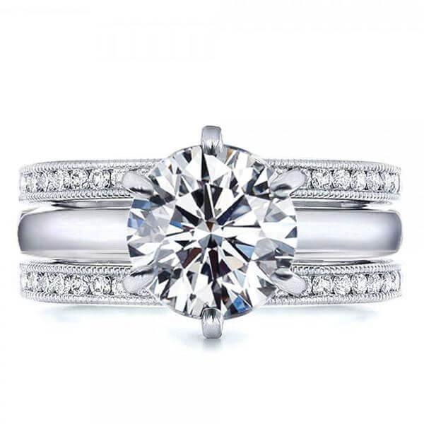 Classic White Sapphire Sterling Silver 3PC Wedding Ring Set