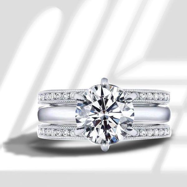 Classic White Sapphire Sterling Silver 3PC Wedding Ring Set