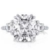 Three Stone Cushion Cut Engagement Ring - Sterling Silver, 6 Carat Center
