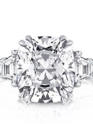 Three Stone Cushion Cut Engagement Ring - Sterling Silver, 6 Carat Center