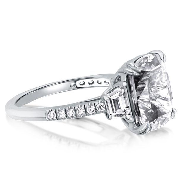 Three Stone Cushion Cut Engagement Ring - Sterling Silver, 6 Carat Center