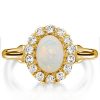 Milgrain Opal Halo Engagement Ring - 925 Sterling Silver Vintage Style