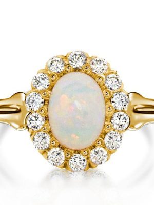 Milgrain Opal Halo Engagement Ring - 925 Sterling Silver Vintage Style