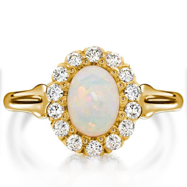 Milgrain Opal Halo Engagement Ring - 925 Sterling Silver Vintage Style