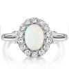 Milgrain Opal Halo Engagement Ring - 925 Sterling Silver Vintage Style