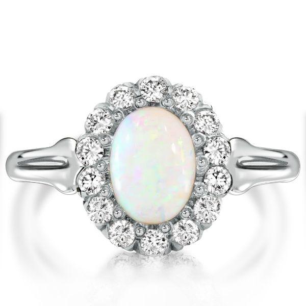 Milgrain Opal Halo Engagement Ring - 925 Sterling Silver Vintage Style