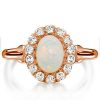 Milgrain Opal Halo Engagement Ring - 925 Sterling Silver Vintage Style
