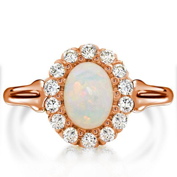 Milgrain Opal Halo Engagement Ring - 925 Sterling Silver Vintage Style