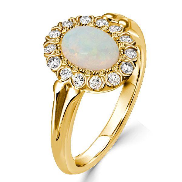 Milgrain Opal Halo Engagement Ring - 925 Sterling Silver Vintage Style