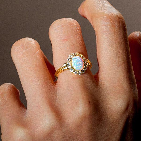 Milgrain Opal Halo Engagement Ring - 925 Sterling Silver Vintage Style