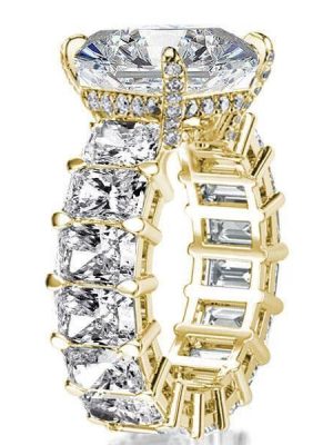 Golden Radiant Eternity Created White Sapphire Engagement Ring - 18K Gold Plated Sterling Silver