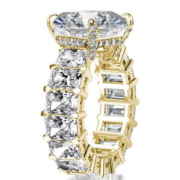 Golden Radiant Eternity Created White Sapphire Engagement Ring - 18K Gold Plated Sterling Silver