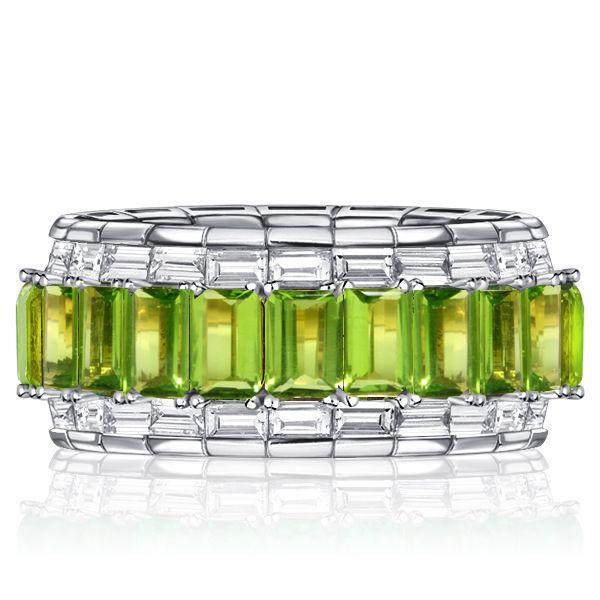 Baguette Peridot Eternity Band - Sterling Silver Ring (5.60 CT. TW.)