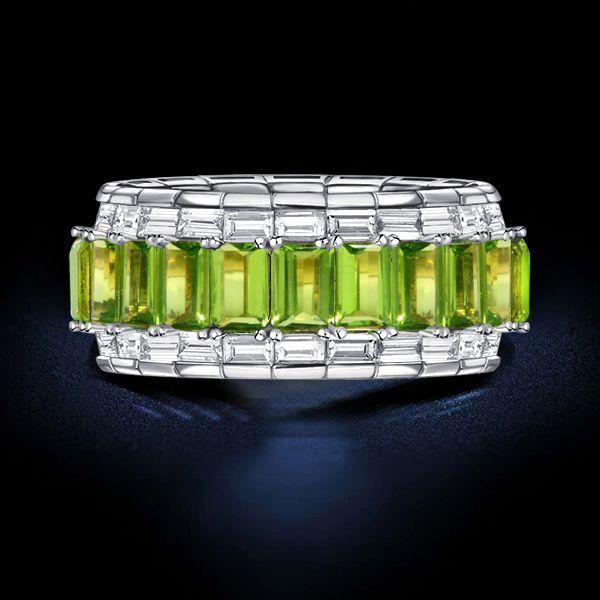 Baguette Peridot Eternity Band - Sterling Silver Ring (5.60 CT. TW.)
