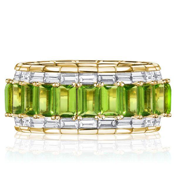 Baguette Peridot Eternity Band - Sterling Silver Ring (5.60 CT. TW.)