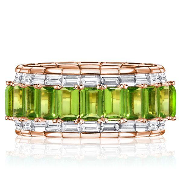 Baguette Peridot Eternity Band - Sterling Silver Ring (5.60 CT. TW.)