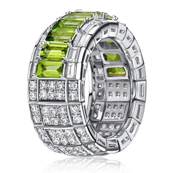 Baguette Peridot Eternity Band - Sterling Silver Ring (5.60 CT. TW.)