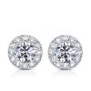 Halo White Sapphire Stud Earrings - 925 Sterling Silver