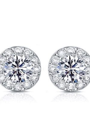 Halo White Sapphire Stud Earrings - 925 Sterling Silver