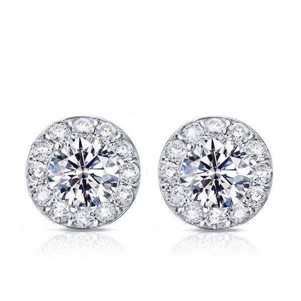 Halo White Sapphire Stud Earrings - 925 Sterling Silver