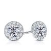 Halo White Sapphire Stud Earrings - 925 Sterling Silver