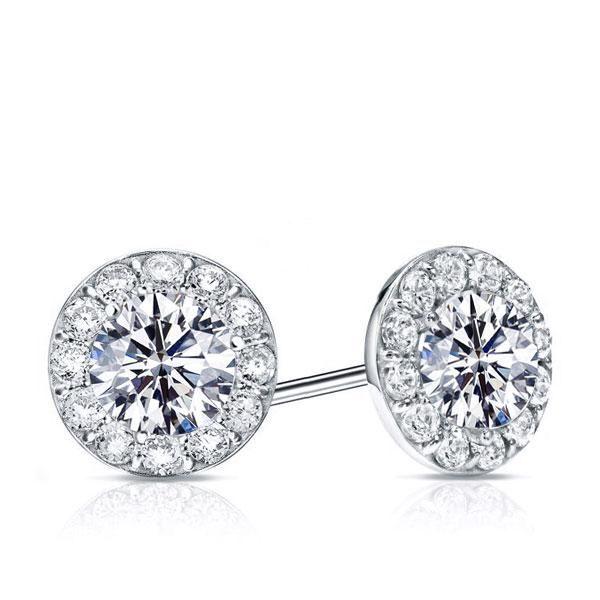 Halo White Sapphire Stud Earrings - 925 Sterling Silver