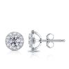 Halo White Sapphire Stud Earrings - 925 Sterling Silver