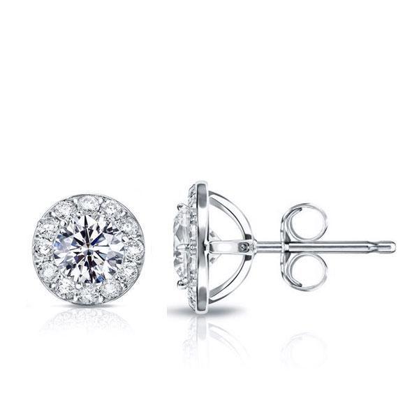 Halo White Sapphire Stud Earrings - 925 Sterling Silver