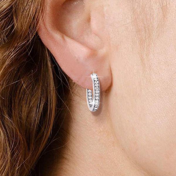 White Sapphire Hoop Earrings - Sterling Silver, 2.00 CT. TW