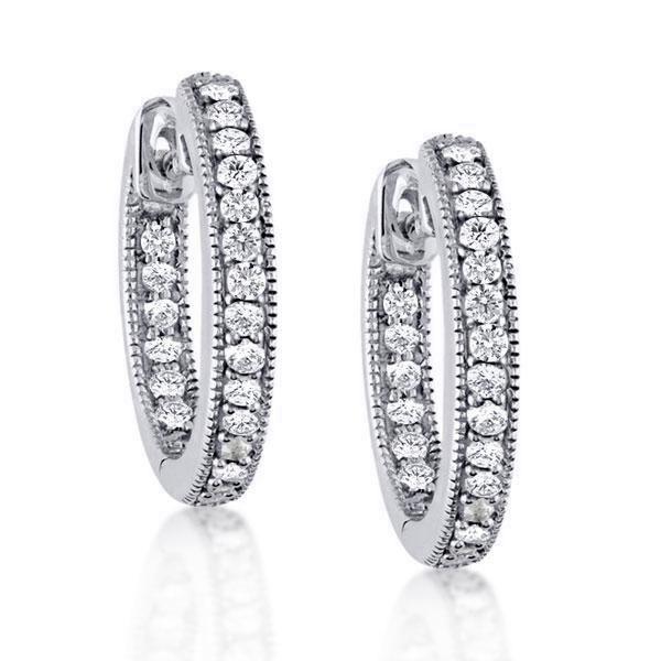 White Sapphire Hoop Earrings - Sterling Silver, 2.00 CT. TW