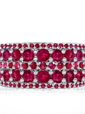 Ruby Wedding Band for Women - Sterling Silver Multi-Row Ring