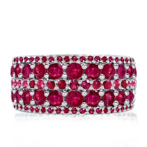 Ruby Wedding Band for Women - Sterling Silver Multi-Row Ring