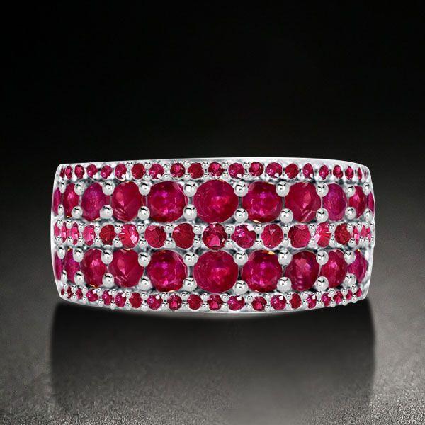 Ruby Wedding Band for Women - Sterling Silver Multi-Row Ring
