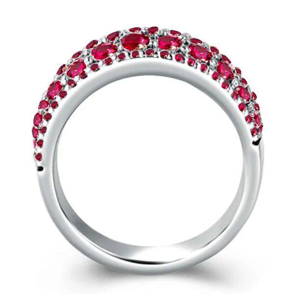 Ruby Wedding Band for Women - Sterling Silver Multi-Row Ring