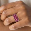 Ruby Wedding Band for Women - Sterling Silver Multi-Row Ring