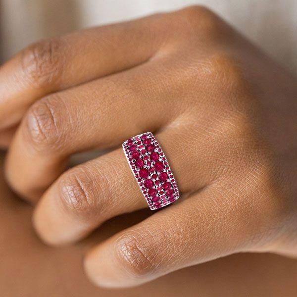 Ruby Wedding Band for Women - Sterling Silver Multi-Row Ring