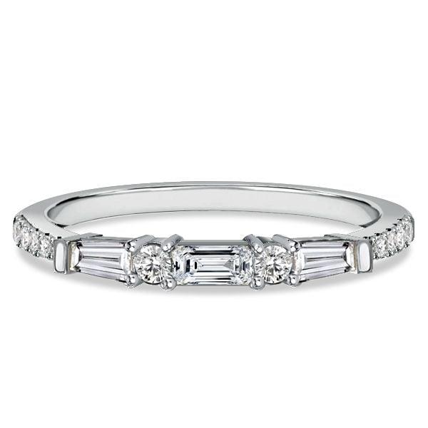 Baguette and Round Cut Half Eternity Wedding Band in Sterling Silver with Gold Plating Options