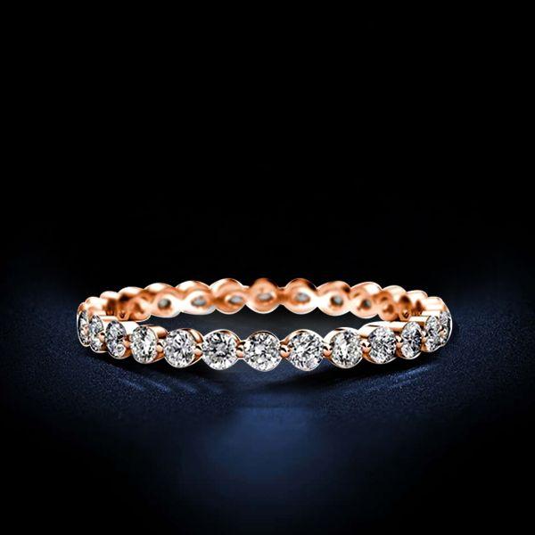 Rose Gold Eternity Wedding Band - Created White Sapphire - 18K Rose Gold Plated Sterling Silver