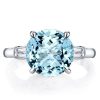Aquamarine Three Stone Engagement Ring - 925 Sterling Silver
