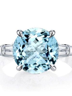 Aquamarine Three Stone Engagement Ring - 925 Sterling Silver