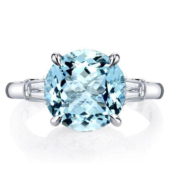Aquamarine Three Stone Engagement Ring - 925 Sterling Silver
