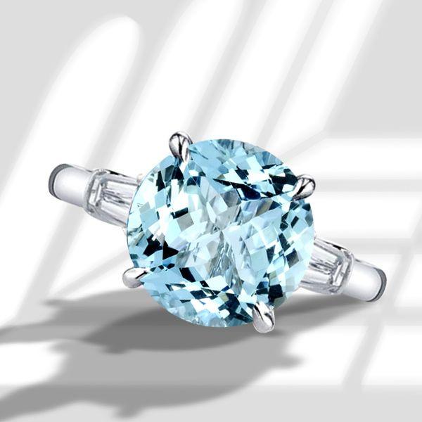 Aquamarine Three Stone Engagement Ring - 925 Sterling Silver
