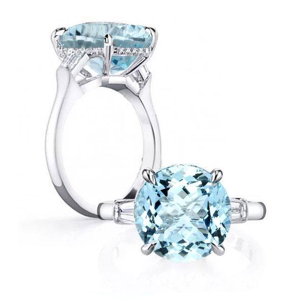 Aquamarine Three Stone Engagement Ring - 925 Sterling Silver